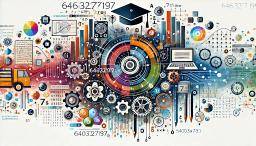 Abstract image representing the concept of 6463276197 with elements of technology, science, and education, including digital communication symbols, data flow, and educational icons like books and a graduation cap